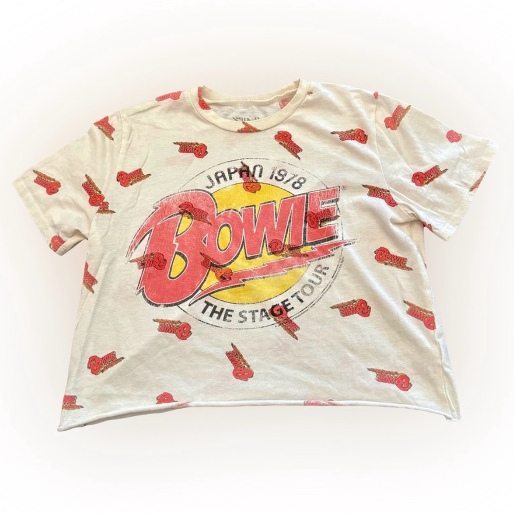 NWOT THE VINYL ICONS BOWIE JAPAN 1978 GRAPHIC CROPPED TEE SHIRT // SIZE SMALL✨